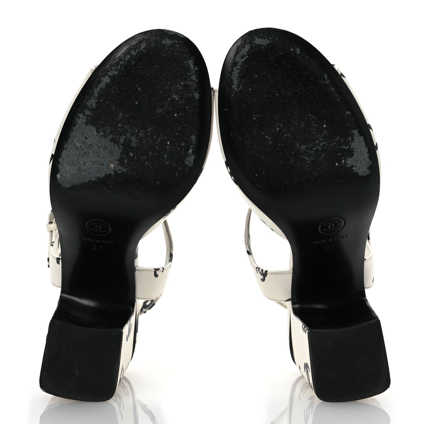 Printed Lambskin CC Sandals 37 White Black