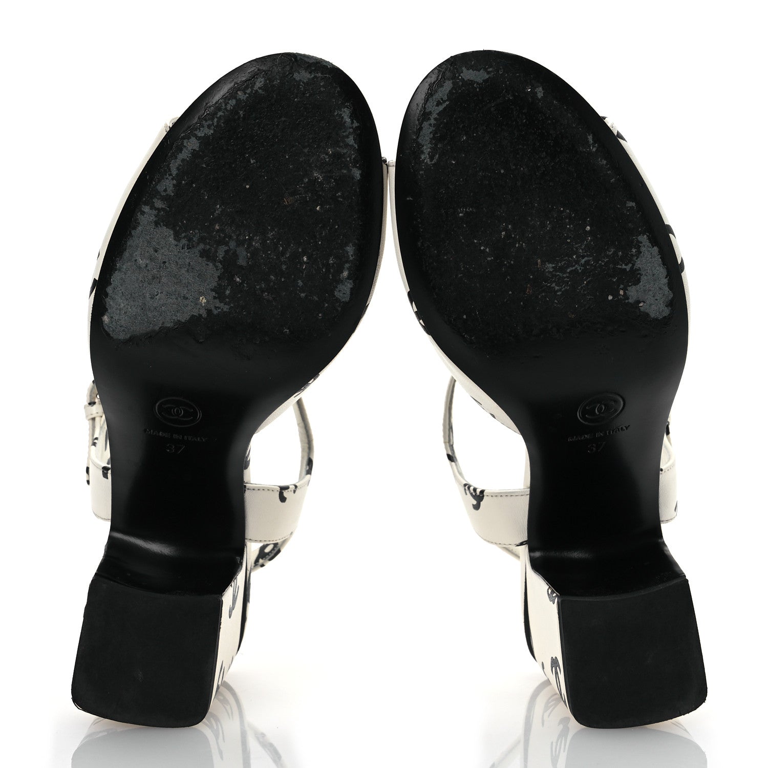 Chanel Printed Lambskin CC Sandals 37 White Black 7 of 15