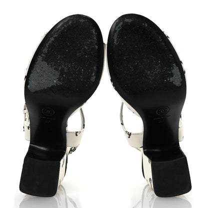 Chanel Printed Lambskin CC Sandals 37 White Black 7 of 15