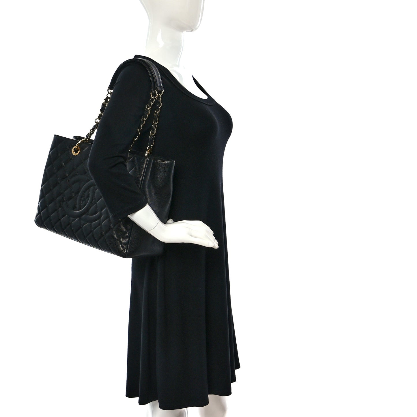 Caviar Quilted Grand Shopping Tote GST Black