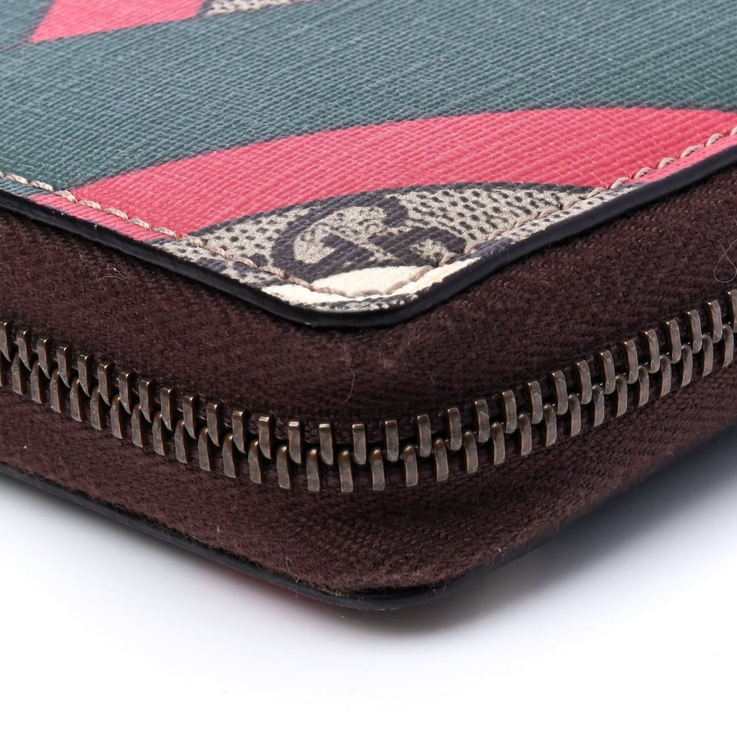 GG Supreme Monogram Chevron Zip Around Wallet Beige Green Red New Acero