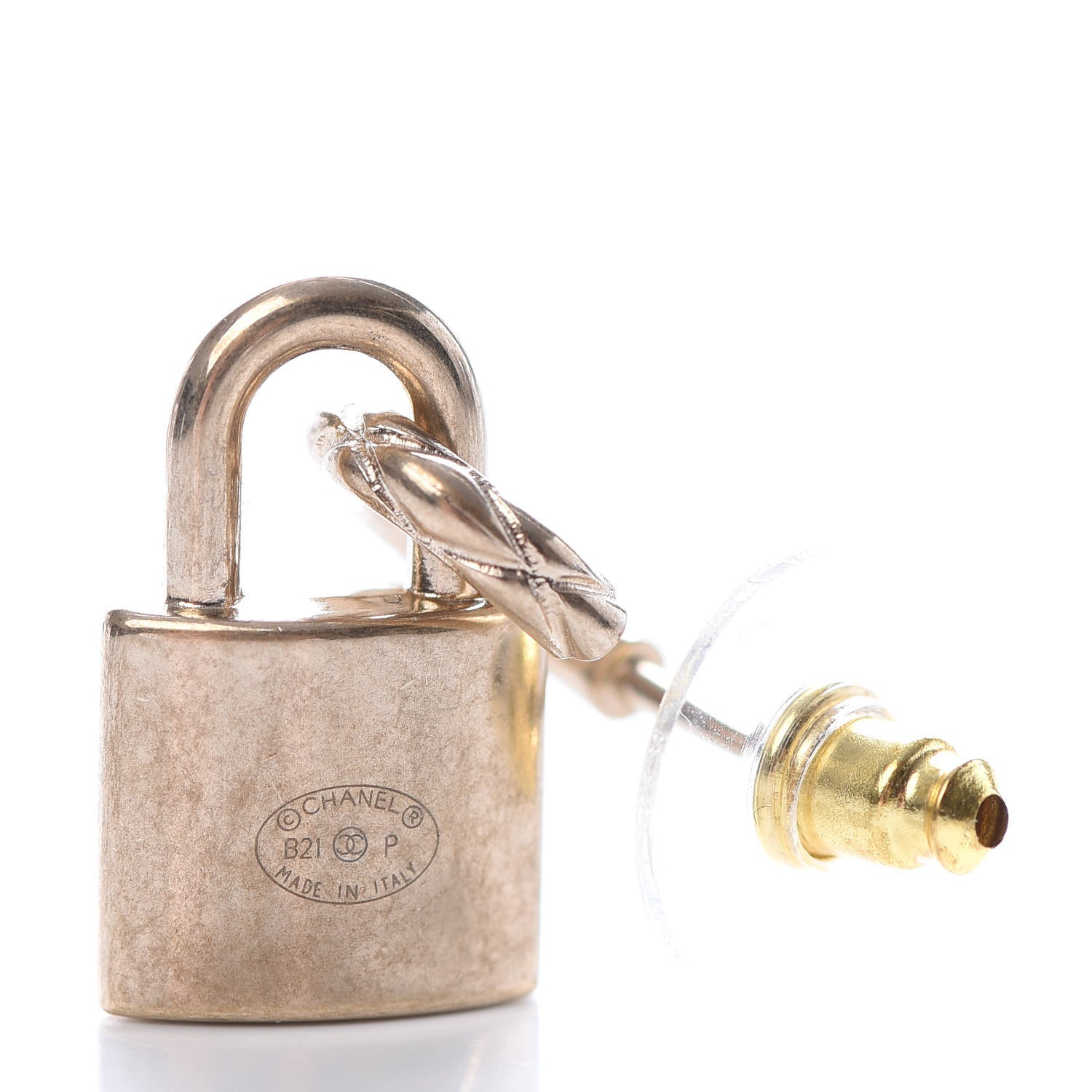 Chanel Metal Lock Drop Earrings Light Gold 4 of 5
