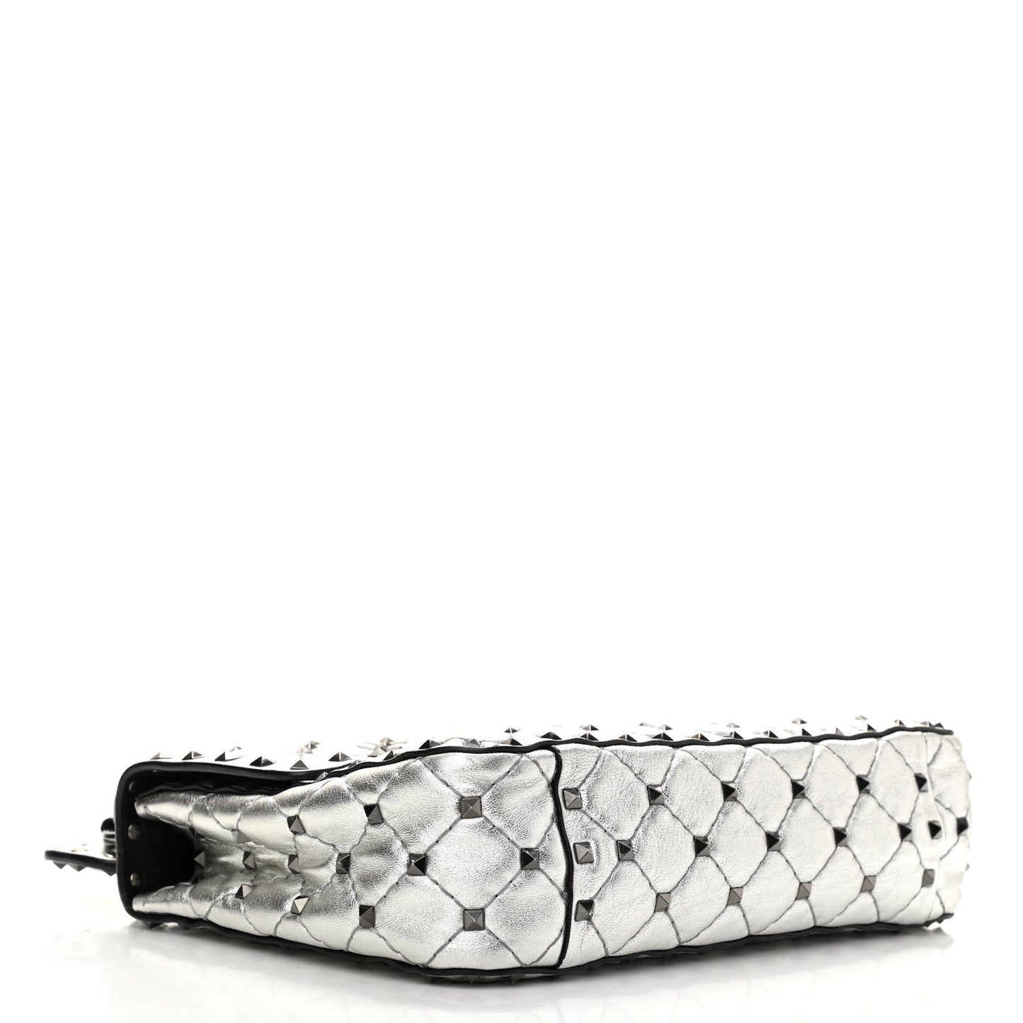 Metallic Lambskin Medium Star Rockstud Spike Shoulder Bag Silver