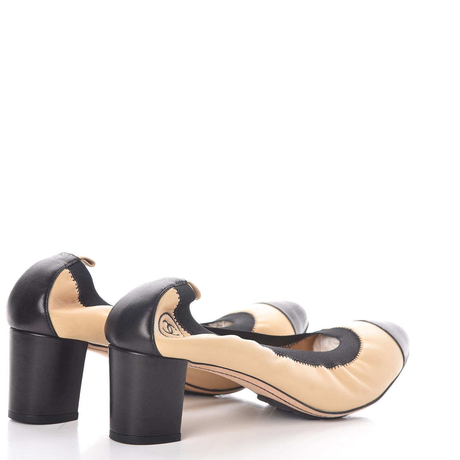 Chanel Lambskin Patent CC Elastic Stretch Pumps 41.5 Beige Black 4 of 11