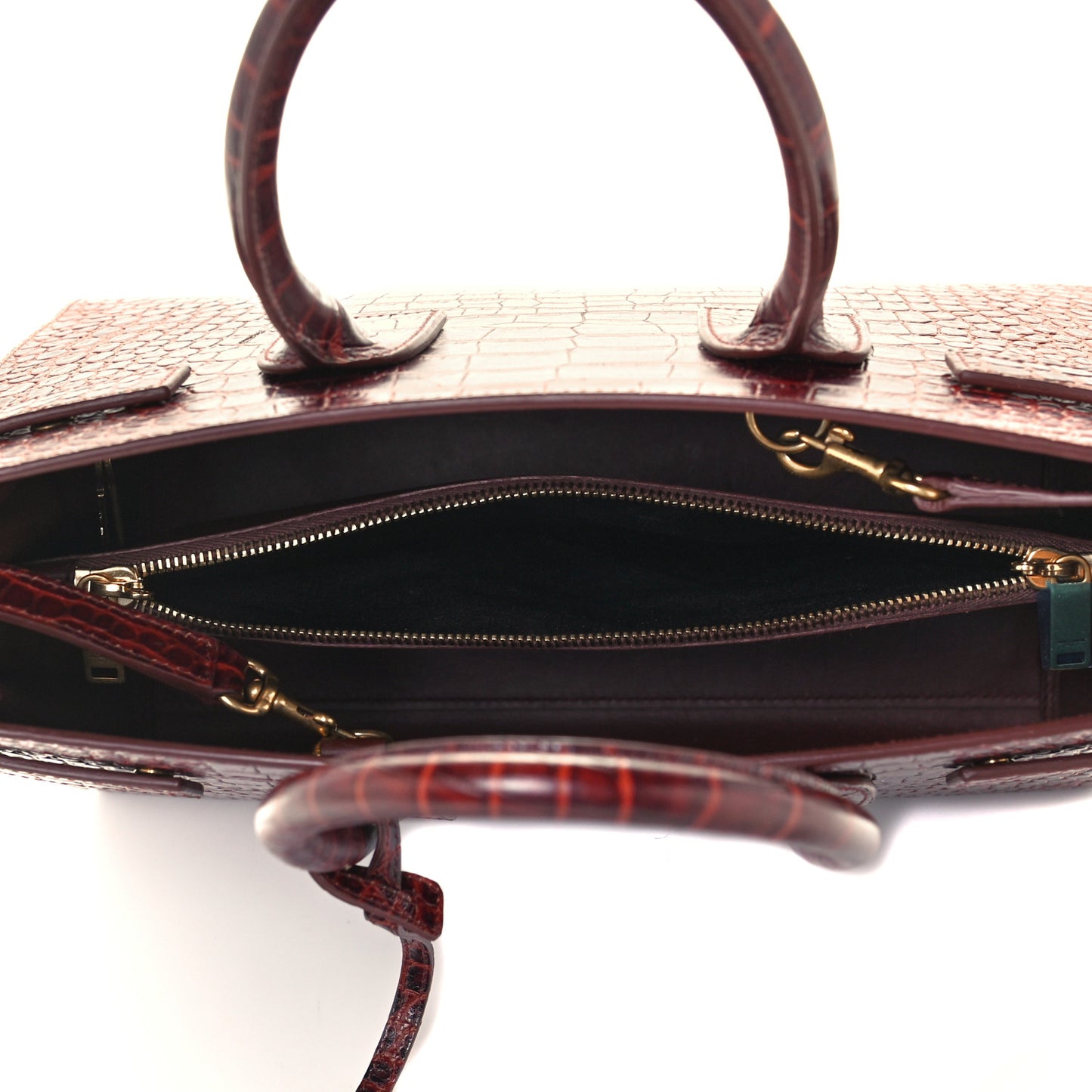 Calfskin Crocodile Embossed Small Sac de Jour Dark Blood