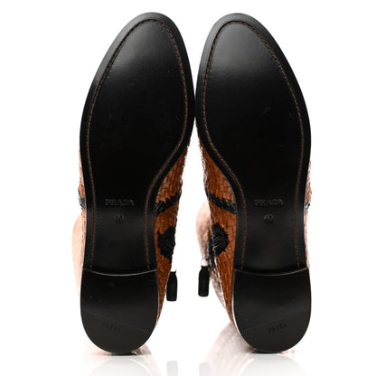 Prada Woven Calfskin Bicolor Tall Boots 40 Caramel Black 5 of 10