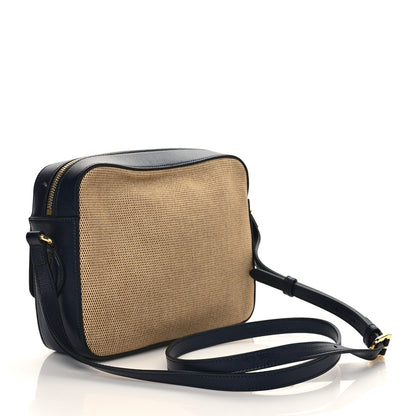 Gucci Vintage Rice Canvas Azalea Calfskin Small Horsebit 1955 Shoulder Bag Beige Blue 3 of 10