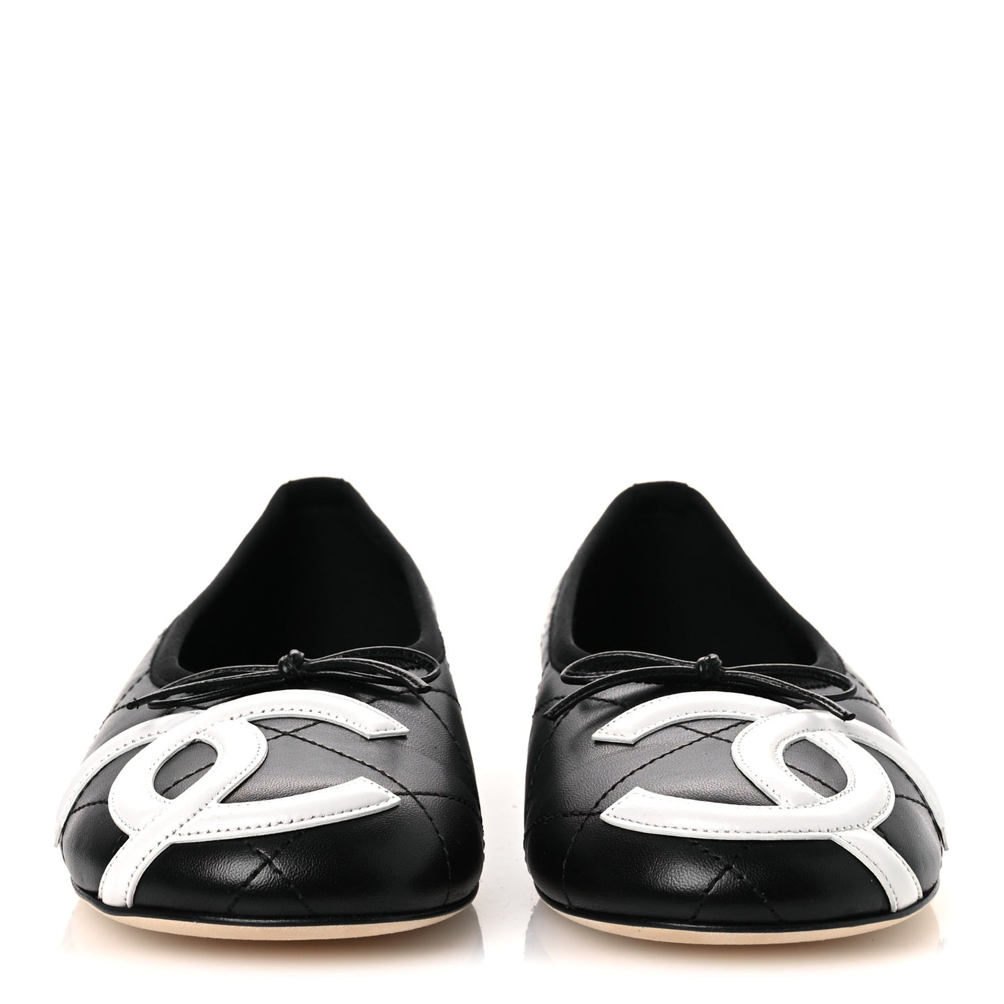 Lambskin Quilted CC Cambon Ballet Flats 39 Black White