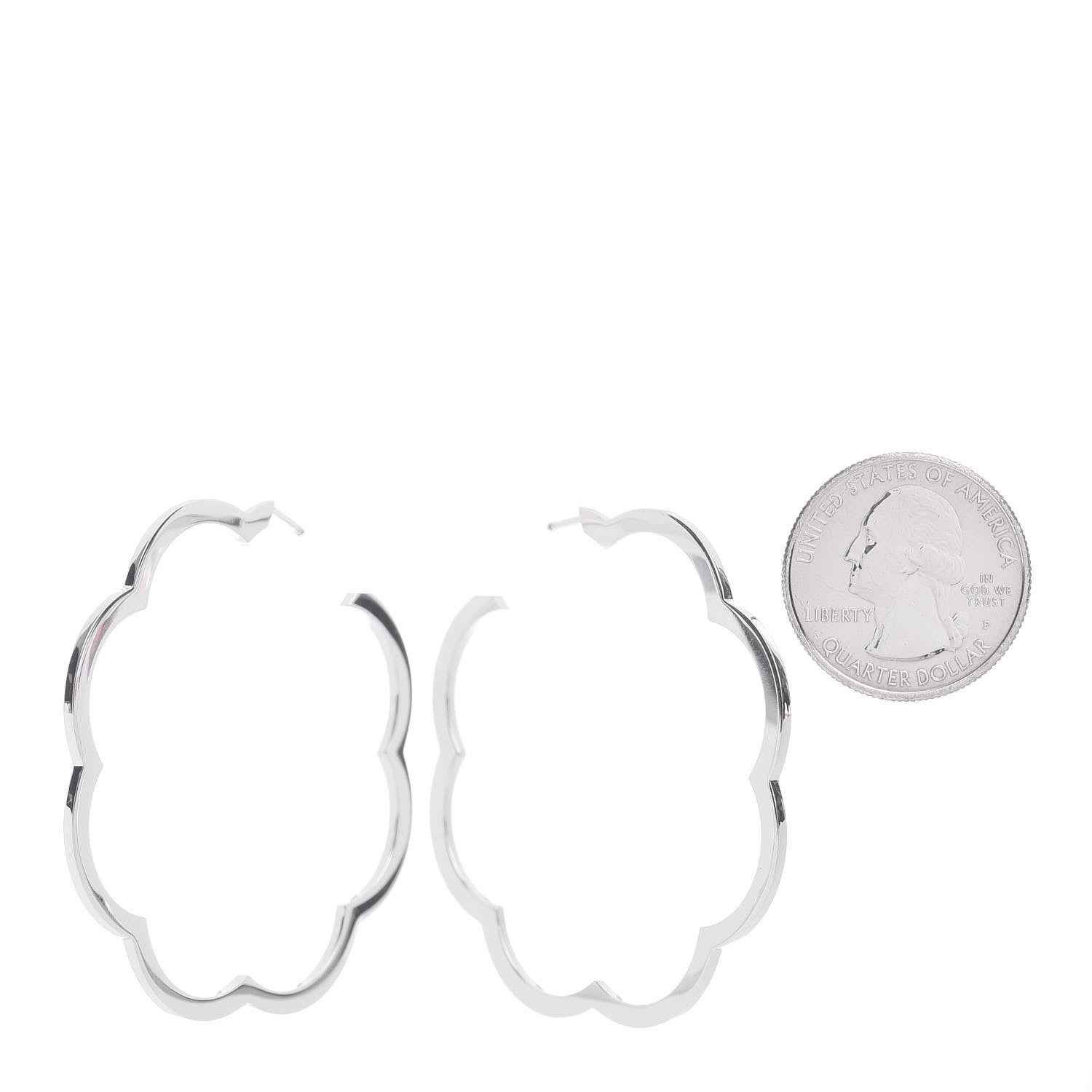 Chanel 18K White Gold Large Profil de Camelia Hoop Earrings 2 of 4