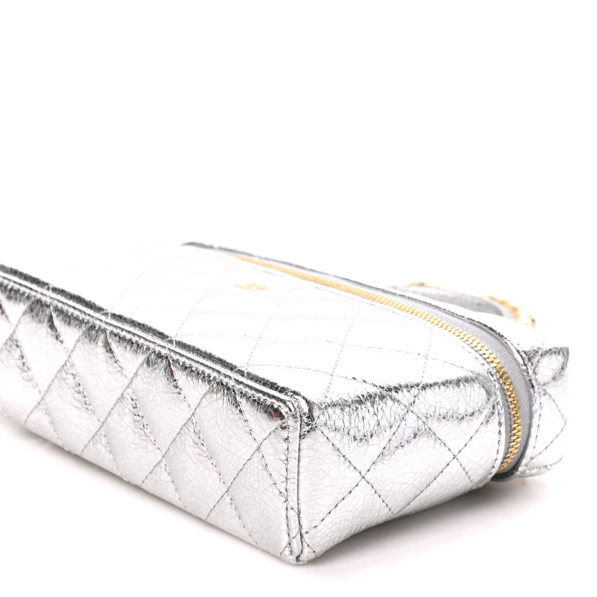 Chanel Metallic Calfskin Quilted Top Handle Slim Vanity With Chain Silver 10 of 10
