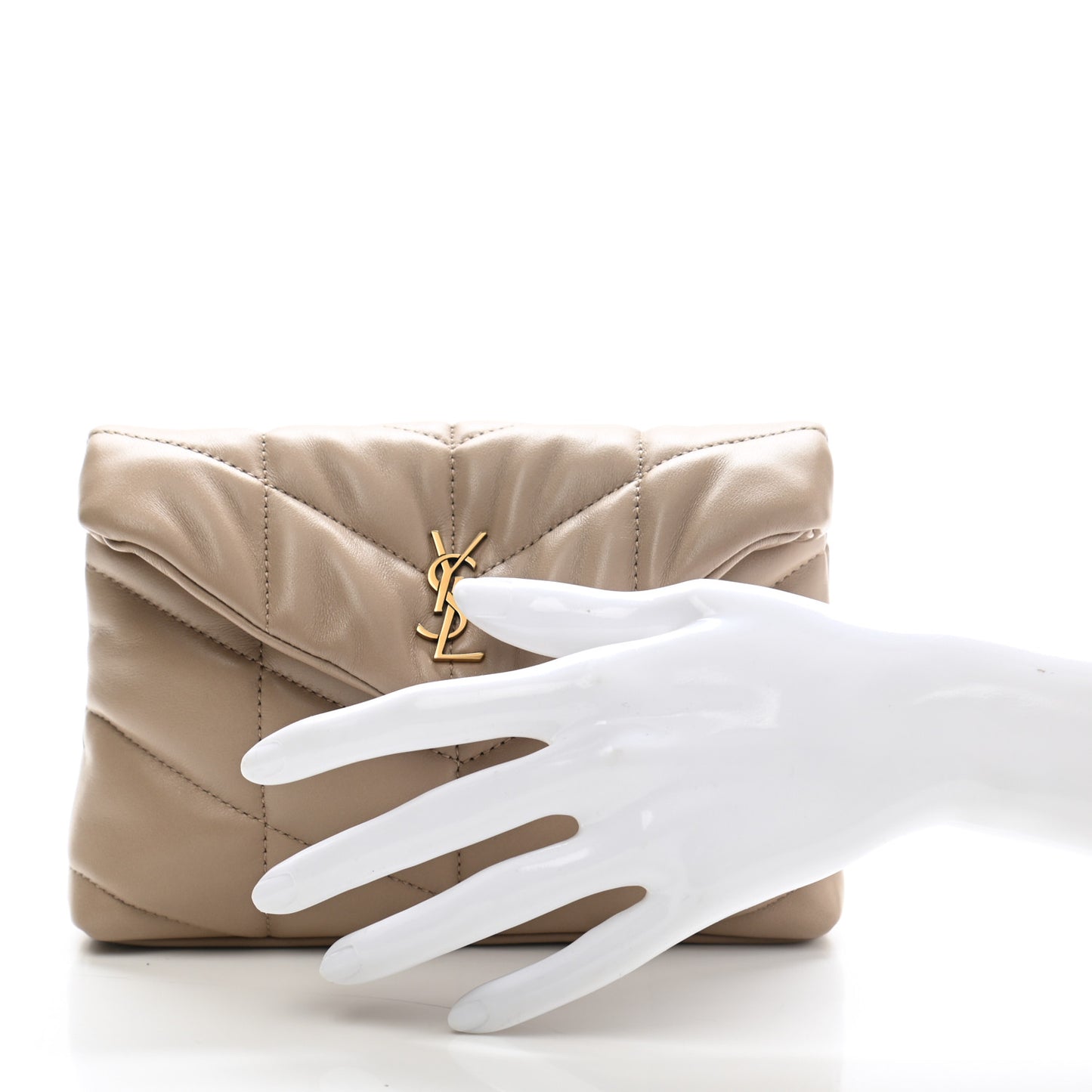 Lambskin Monogram Loulou Puffer Pouch Clutch Dark Beige