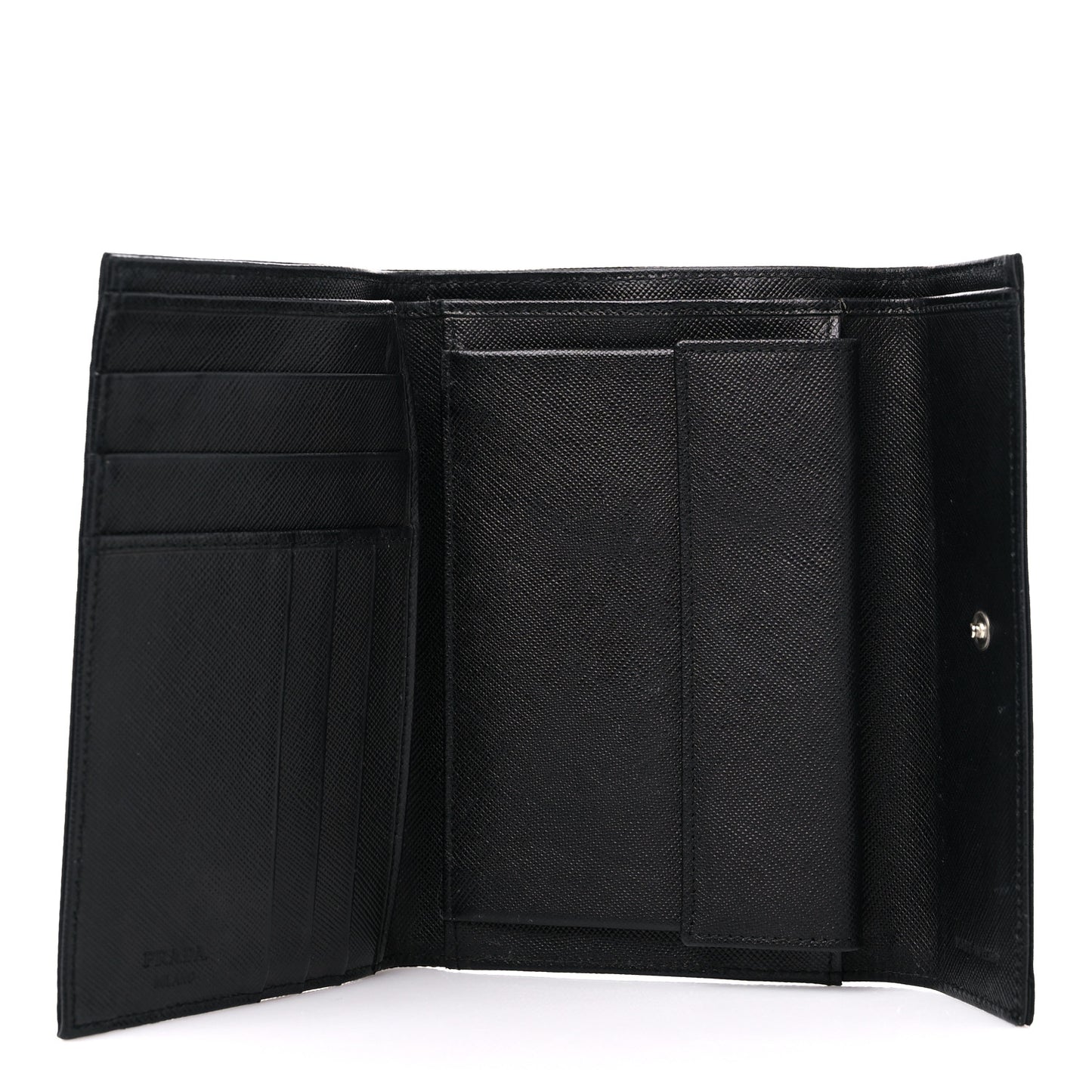 Tessuto Nylon Saffiano Tri-Fold Compact Wallet Black
