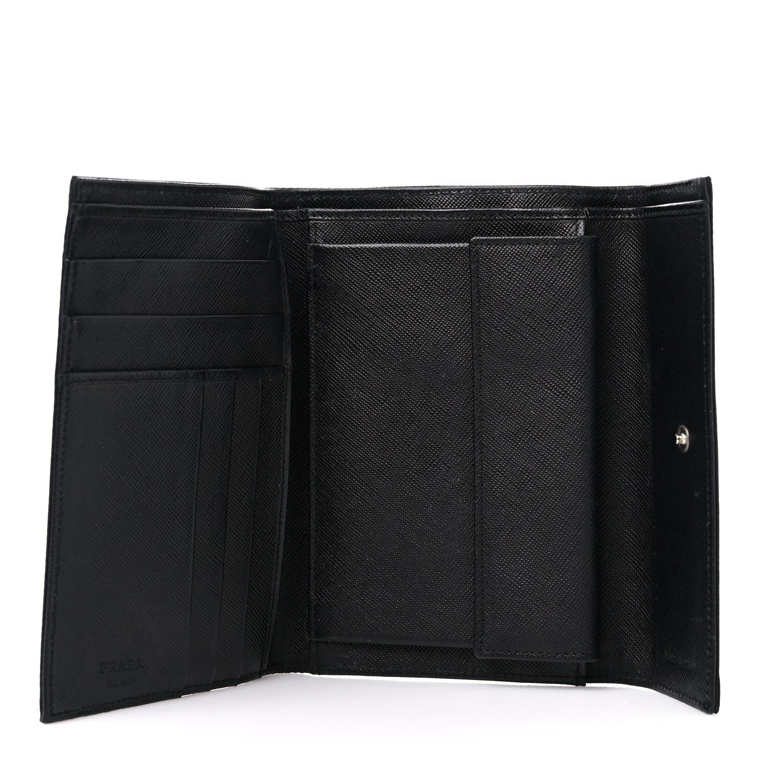 Prada Tessuto Nylon Saffiano Tri-Fold Compact Wallet Black 5 of 13