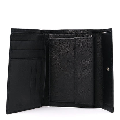 Prada Tessuto Nylon Saffiano Tri-Fold Compact Wallet Black 5 of 13