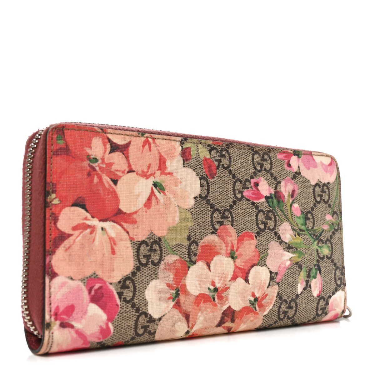 Gucci GG Supreme Monogram Blooms Zip Around Wallet Beige Multicolor Dry Rose 3 of 8
