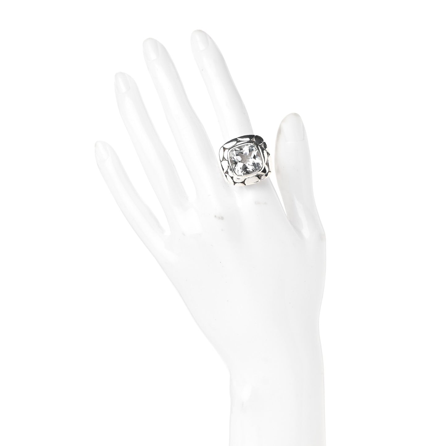 Sterling Silver White Topaz Batu Kali Square Ring 54 7