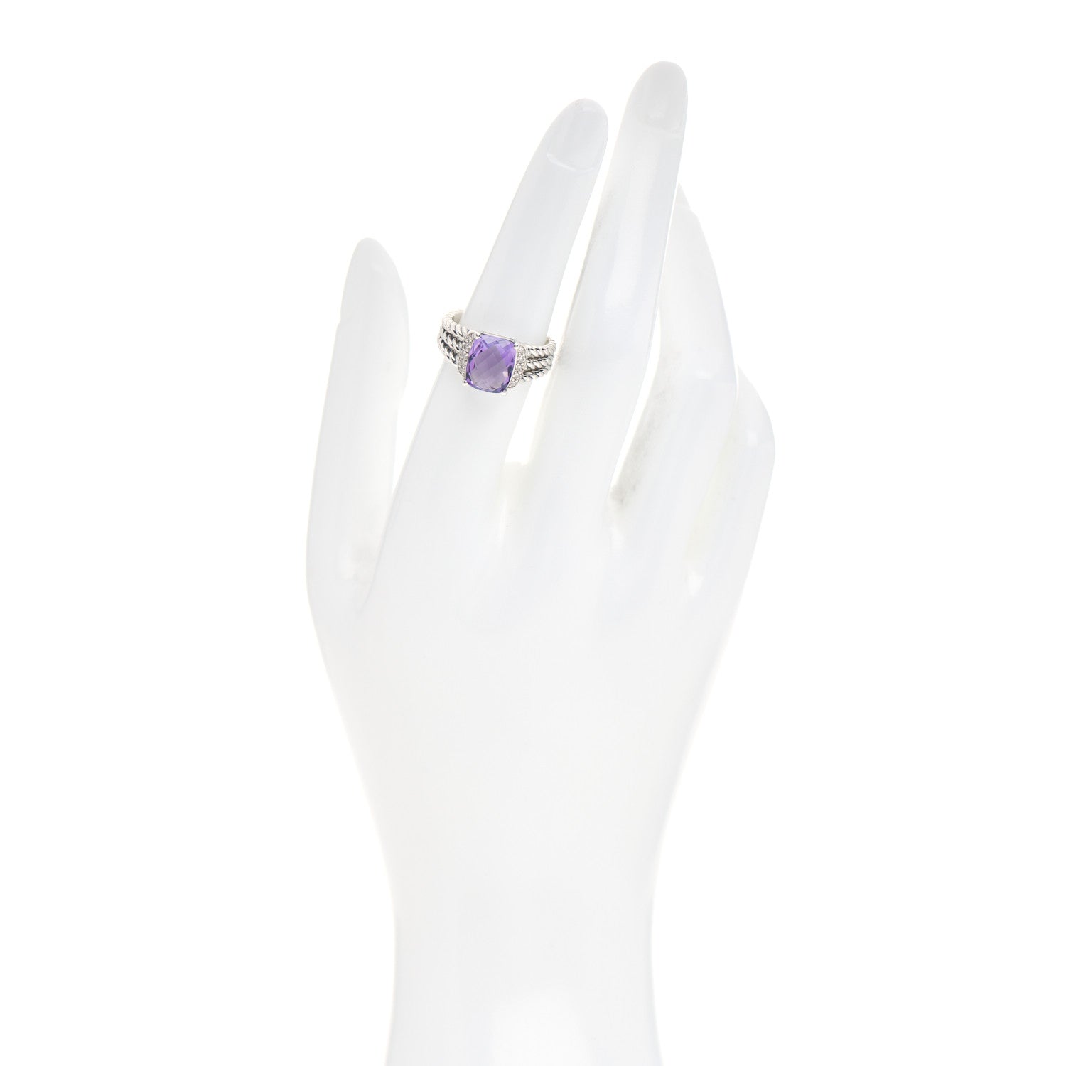 David Yurman Sterling Silver Diamond Amethyst 10mm Petite Wheaton Ring 54 6.75 2 of 5