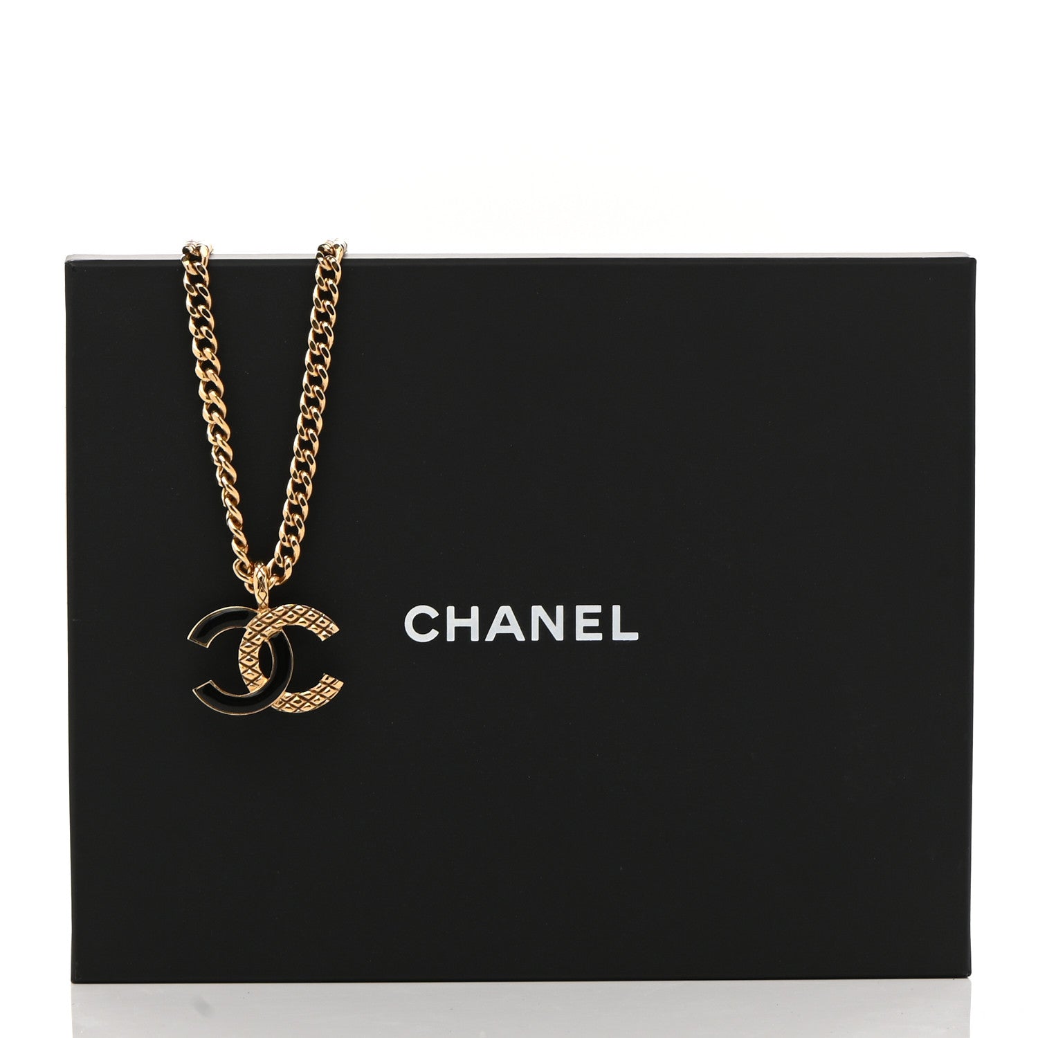 Chanel Metal Enamel Quilted CC Chain Necklace Pendant Gold Black 7 of 7