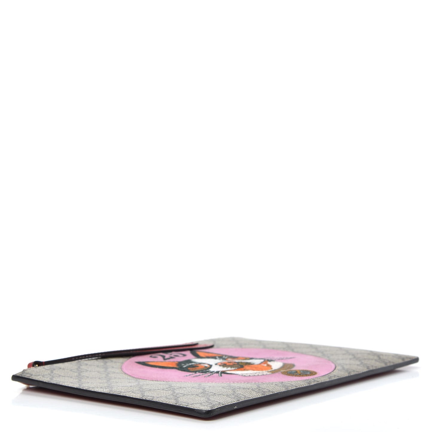 GG Supreme Monogram Bosco Patch Zip Pouch Beige Malva Hibiscus Red