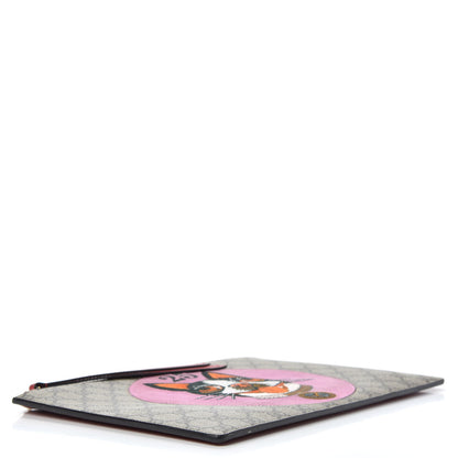 Gucci GG Supreme Monogram Bosco Patch Zip Pouch Beige Malva Hibiscus Red 4 of 11