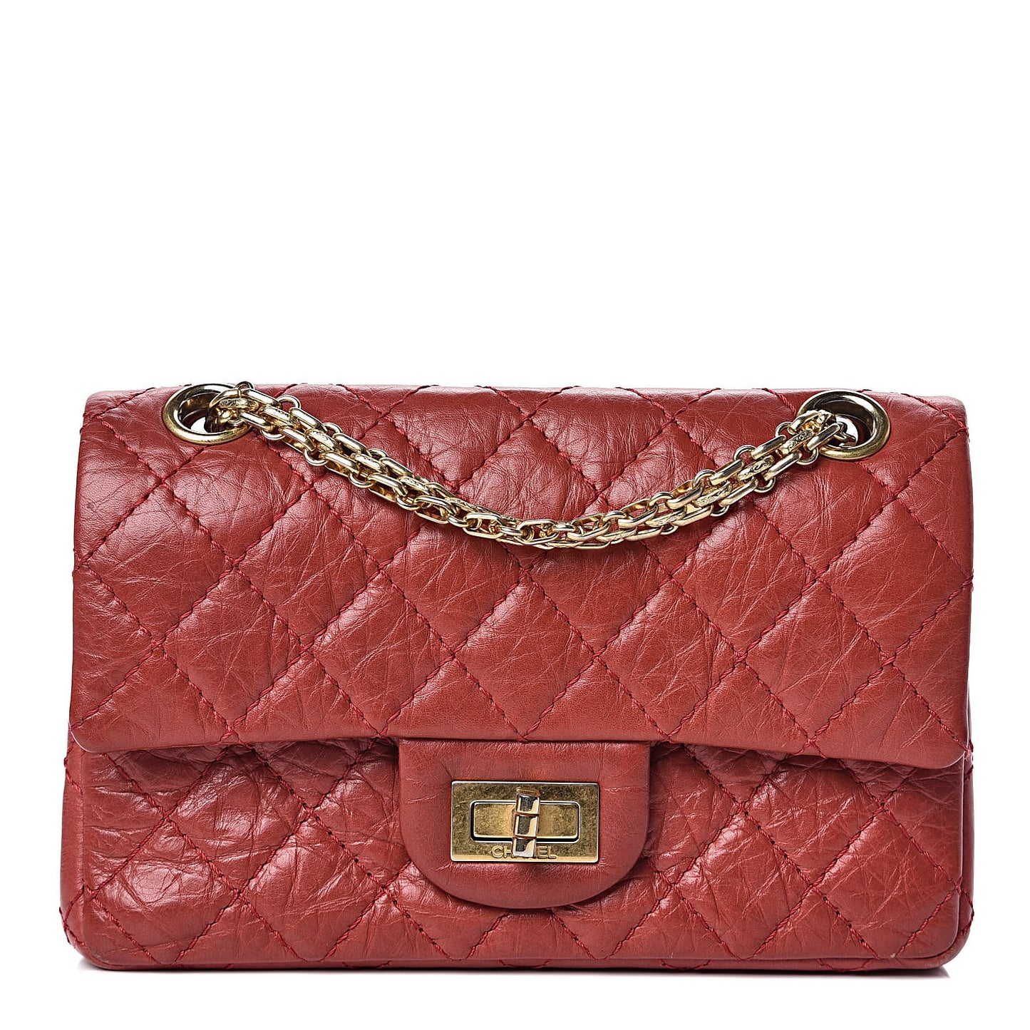 Aged Calfskin Quilted 2.55 Reissue 224 Flap Red