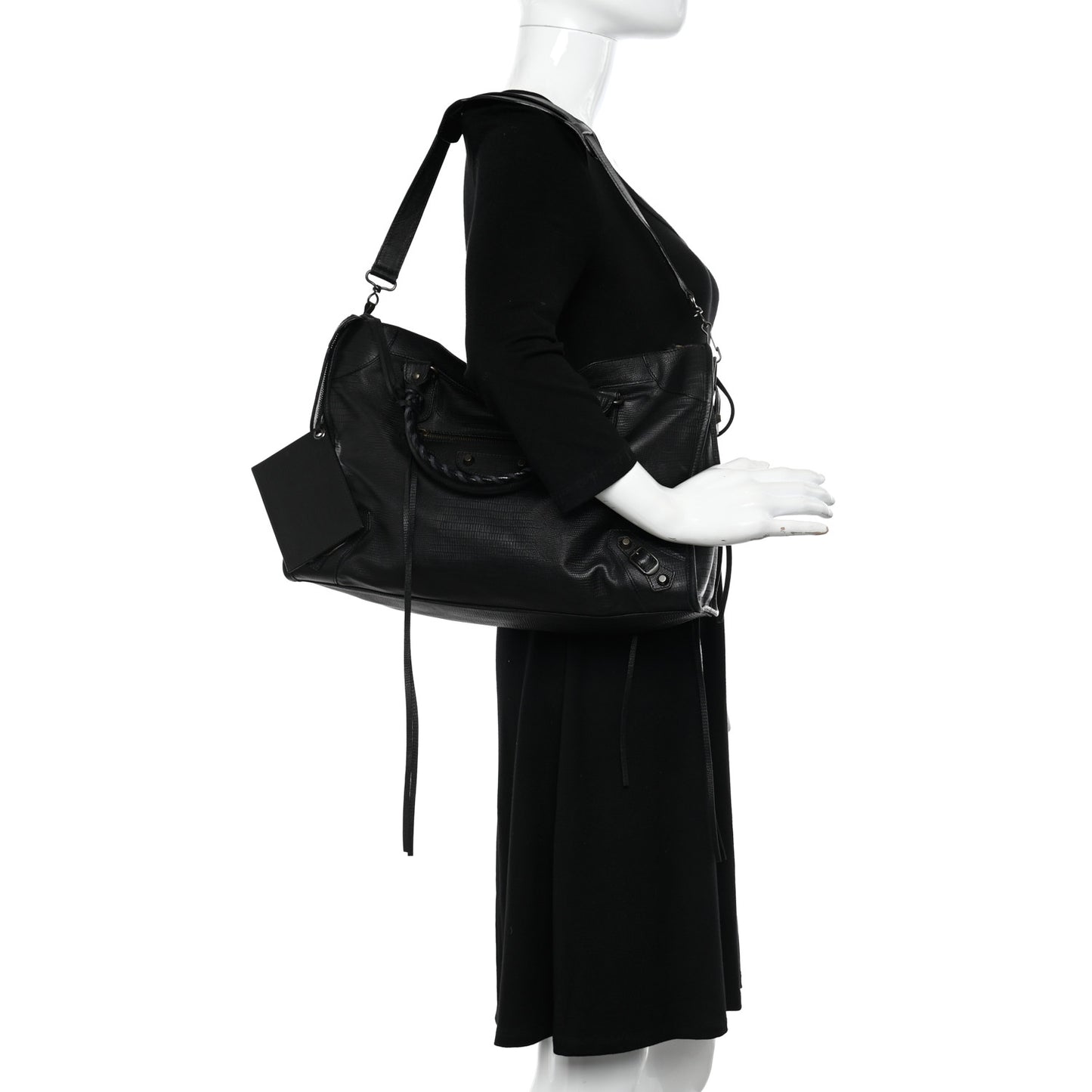 Calfskin Lizard Embossed Classic Hardware City Black