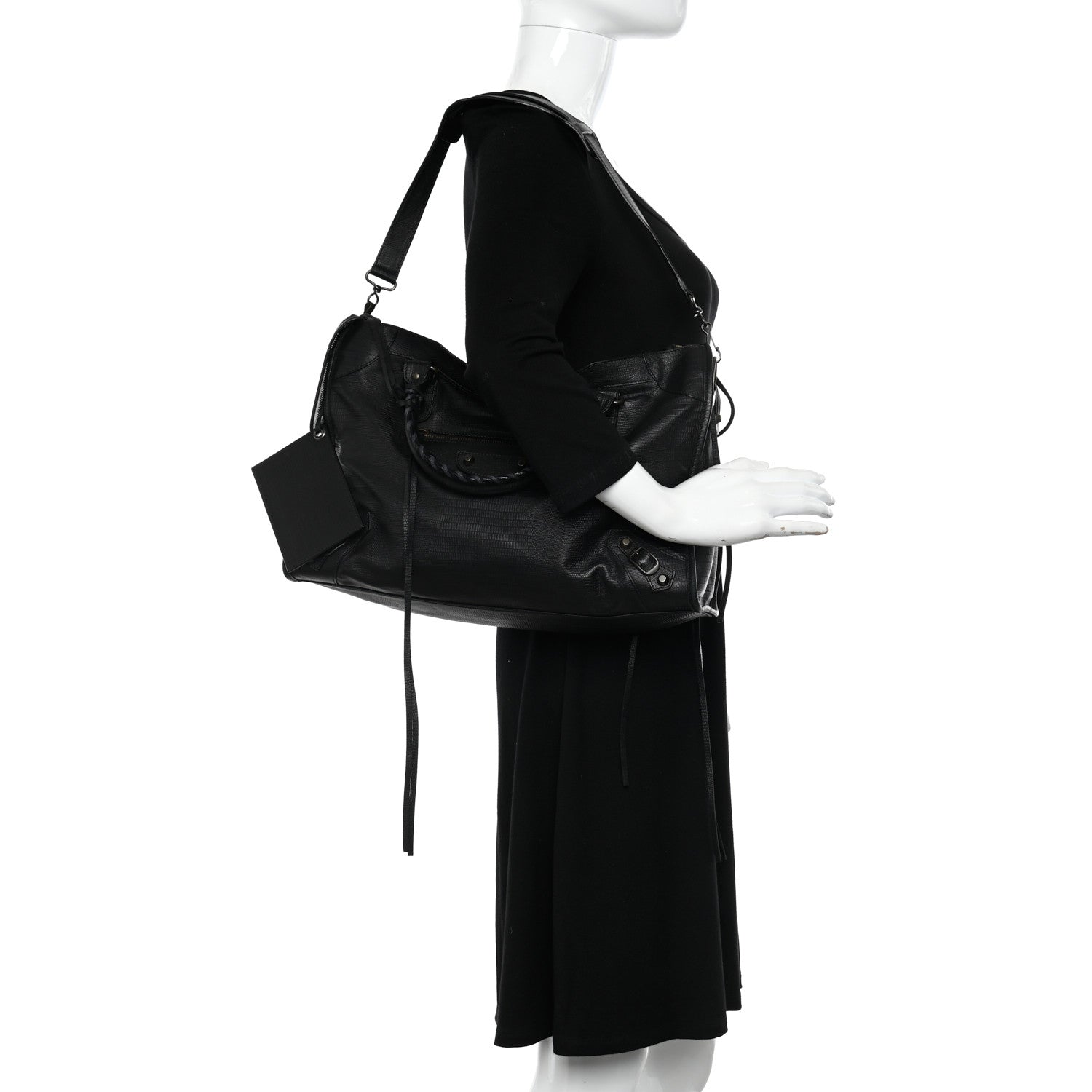 Balenciaga Calfskin Lizard Embossed Classic Hardware City Black 2 of 9