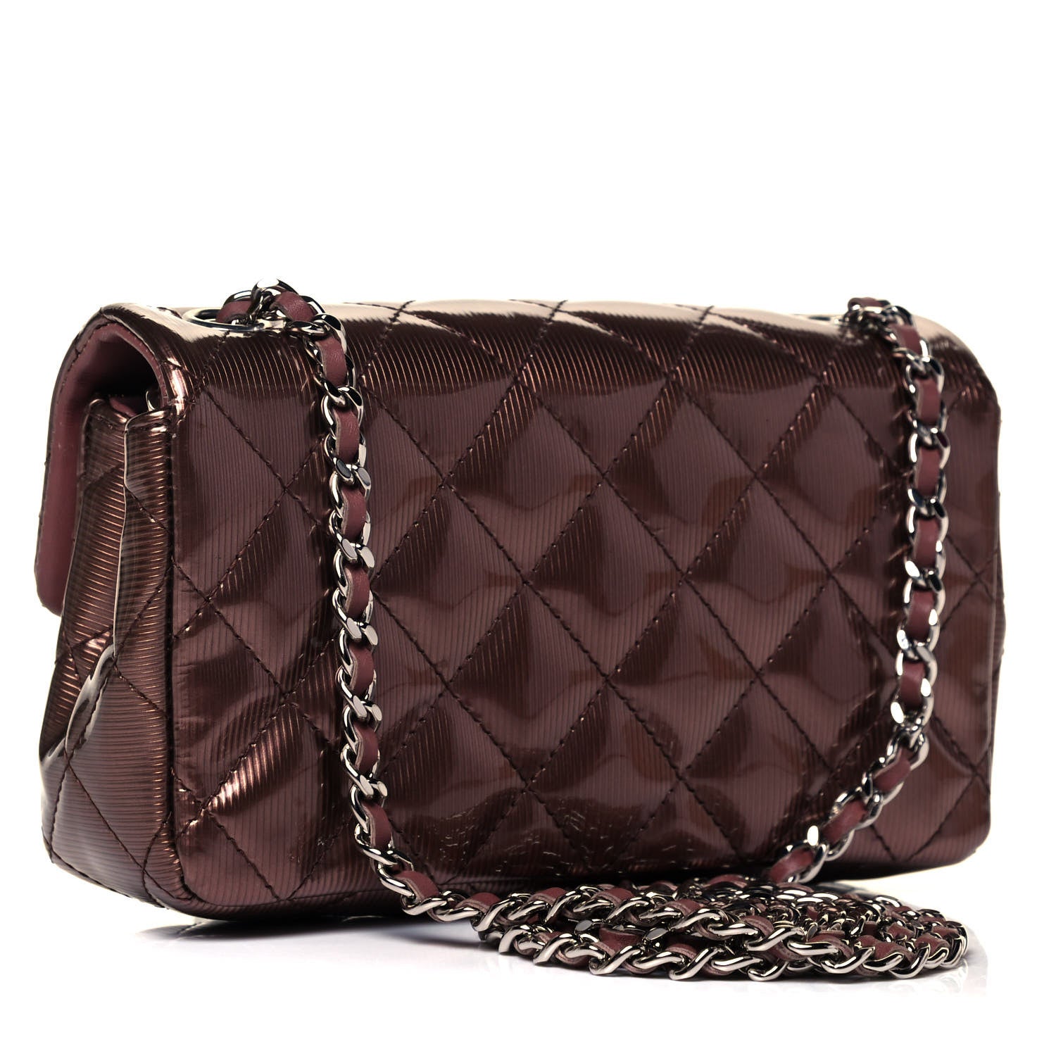 Chanel Striated Patent Quilted Extra Mini Rectangular Flap Dark Pink 2 of 8