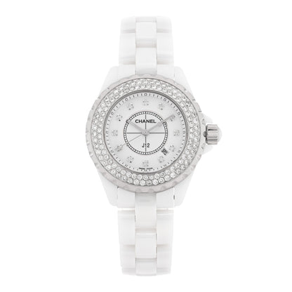 Chanel Stainless Steel Ceramic Diamond Pave Bezel 33mm J12 Quartz Watch White 1 of 4