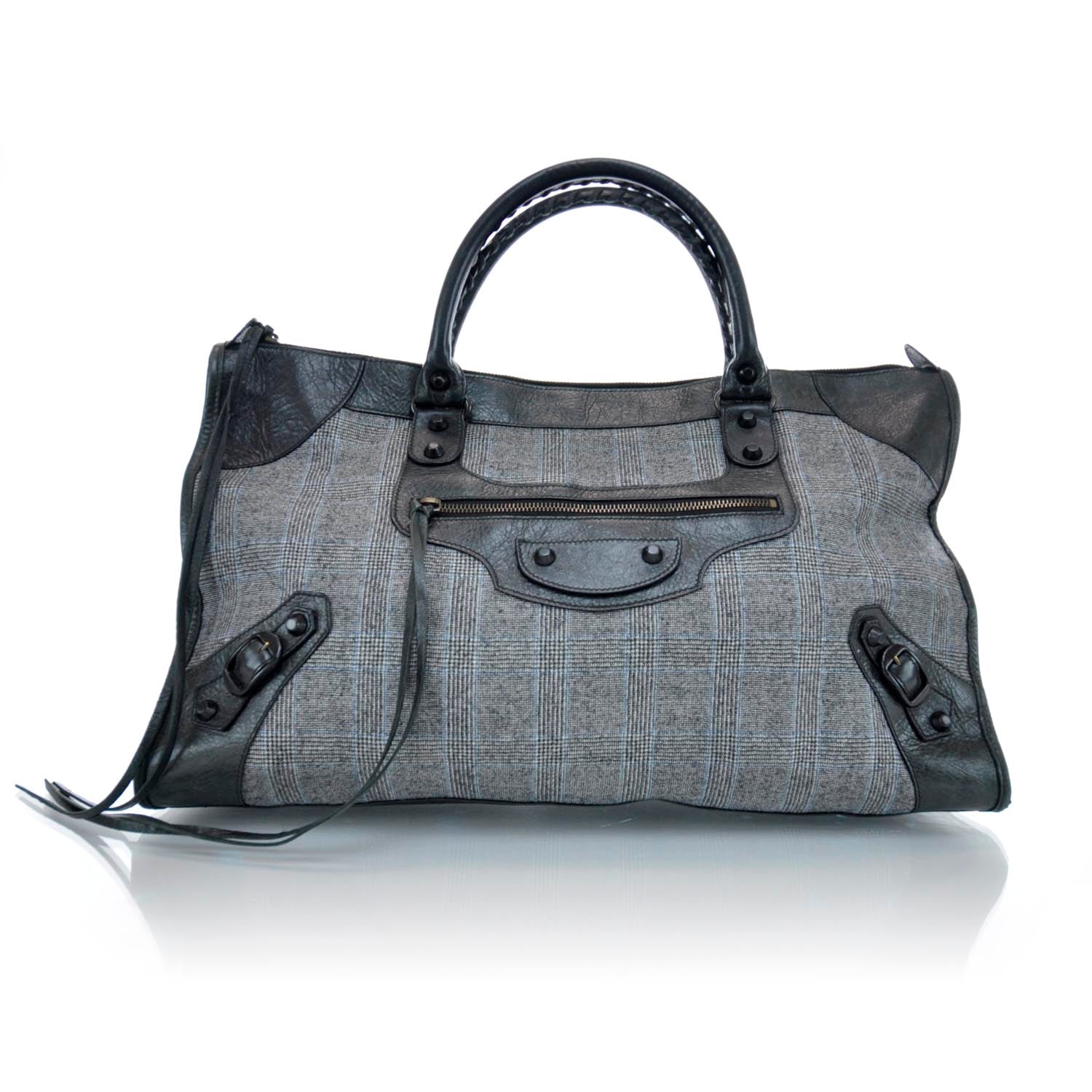 Balenciaga Chevre Wool Prince of Wales Check Weekender 1 of 9