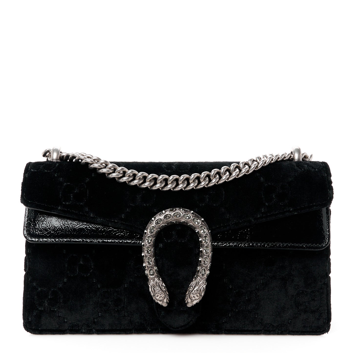 Velvet Skipper Crystal GG Monogram Small Dionysus Shoulder Bag Black Black Diamond