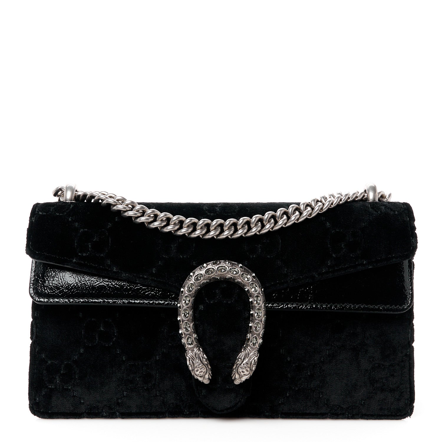 Gucci Velvet Skipper Crystal GG Monogram Small Dionysus Shoulder Bag Black Black Diamond 1 of 11
