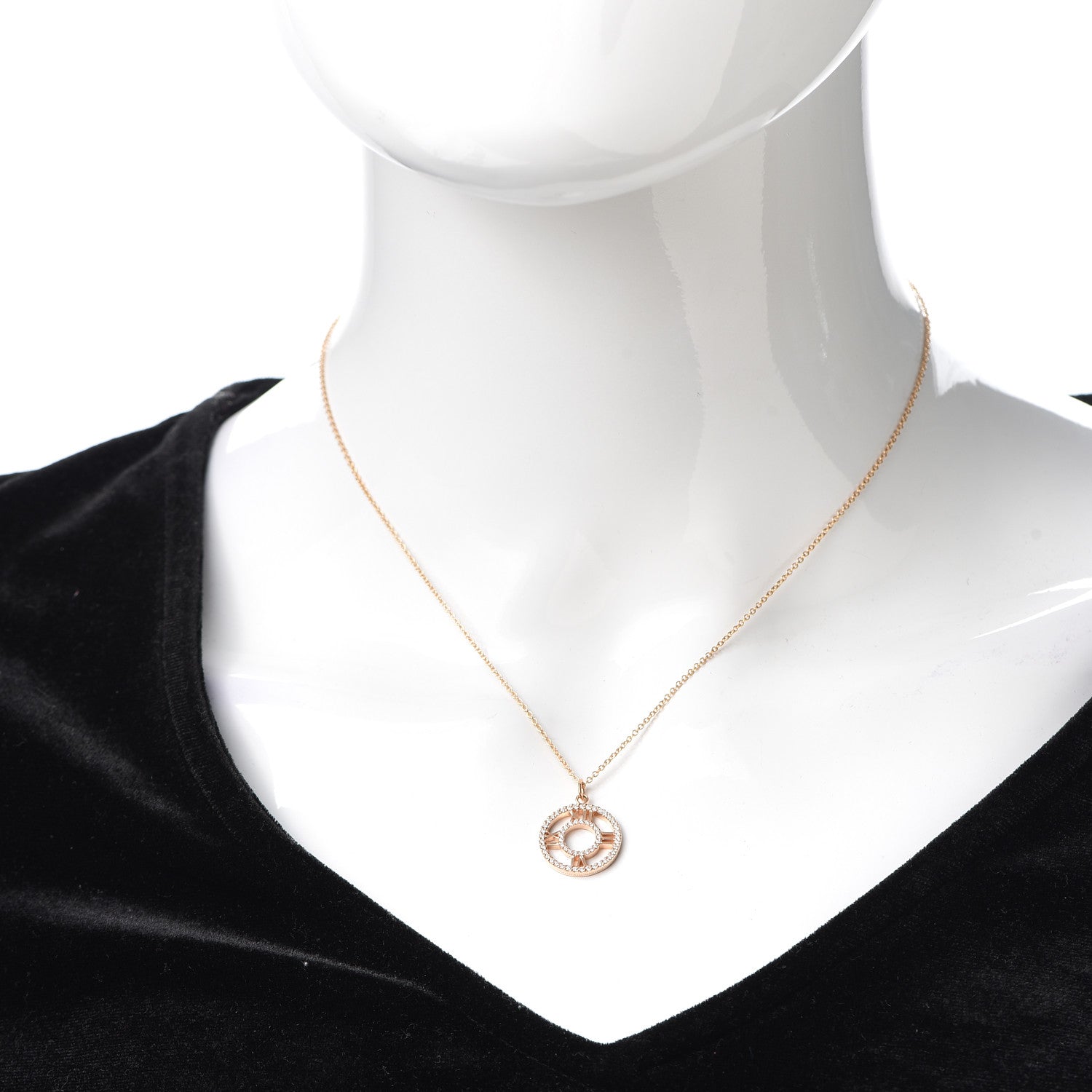 Tiffany 18K Rose Gold Diamond Small Atlas Open Pave Pendant Necklace 2 of 6