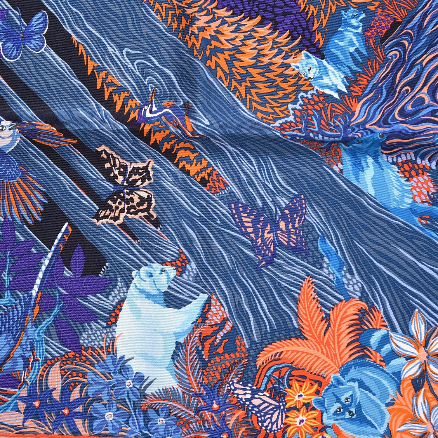 Hermes Silk Into the Canadian Wild Scarf 90 Cobalt Orange Ultraviolet 5 of 10