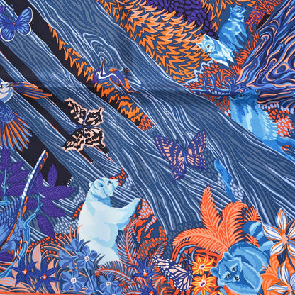 Hermes Silk Into the Canadian Wild Scarf 90 Cobalt Orange Ultraviolet 5 of 10