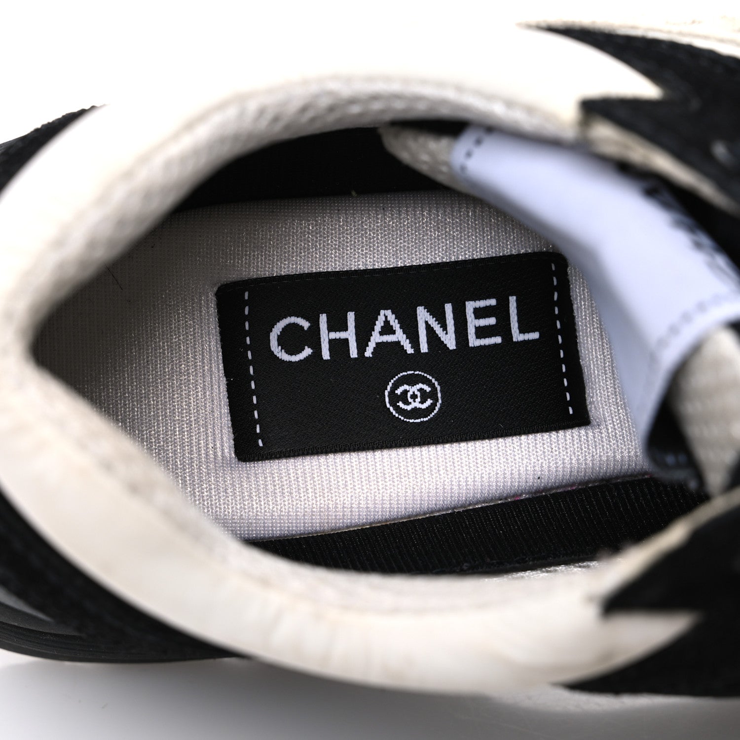 Chanel Mesh Suede Grained Calfskin Womens CC Sneakers 37.5 Black White 9 of 10