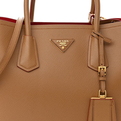 Prada Saffiano Cuir Small Double Bag Caramel Fuoco 7 of 10