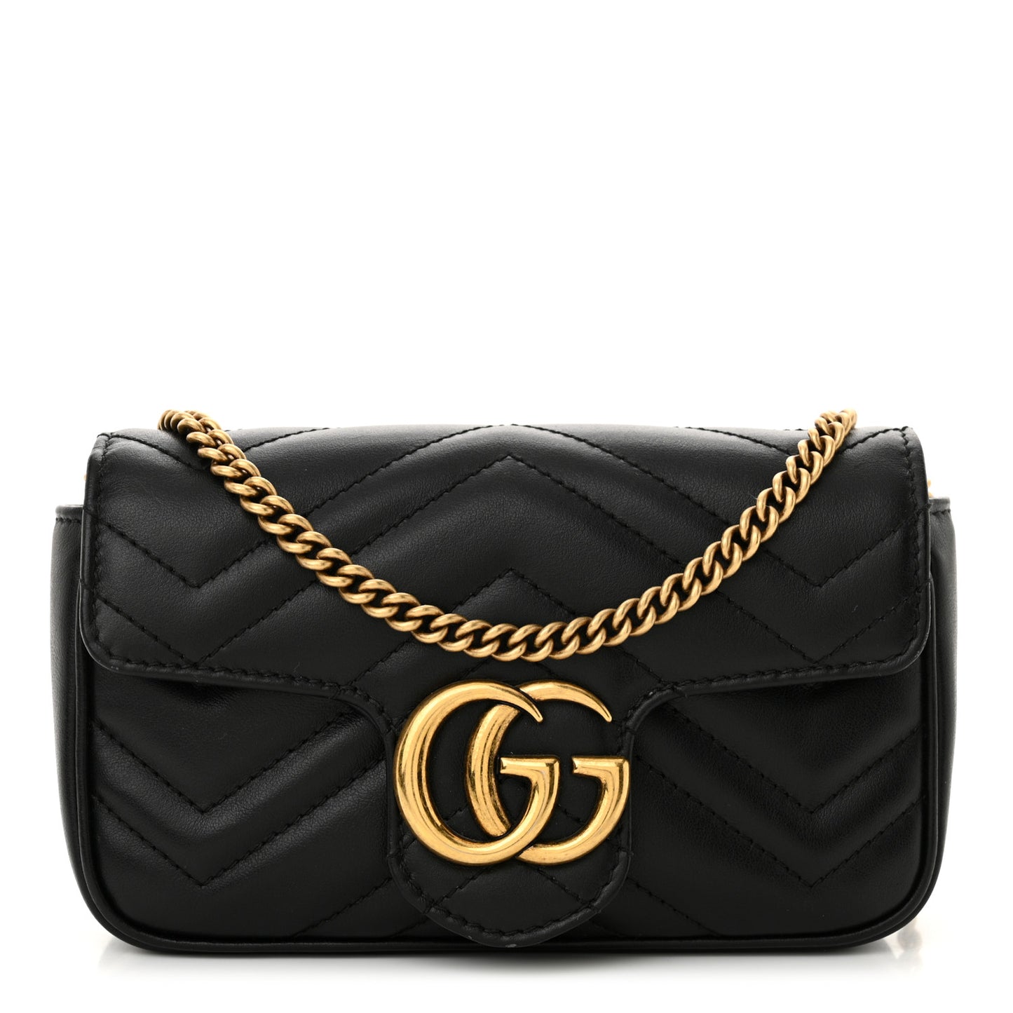 Calfskin Matelasse Super Mini GG Marmont Shoulder Bag Black