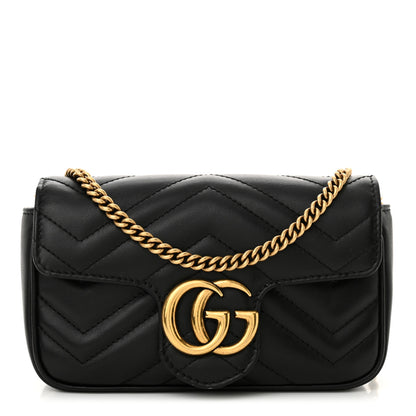 Gucci Calfskin Matelasse Super Mini GG Marmont Shoulder Bag Black 1 of 13