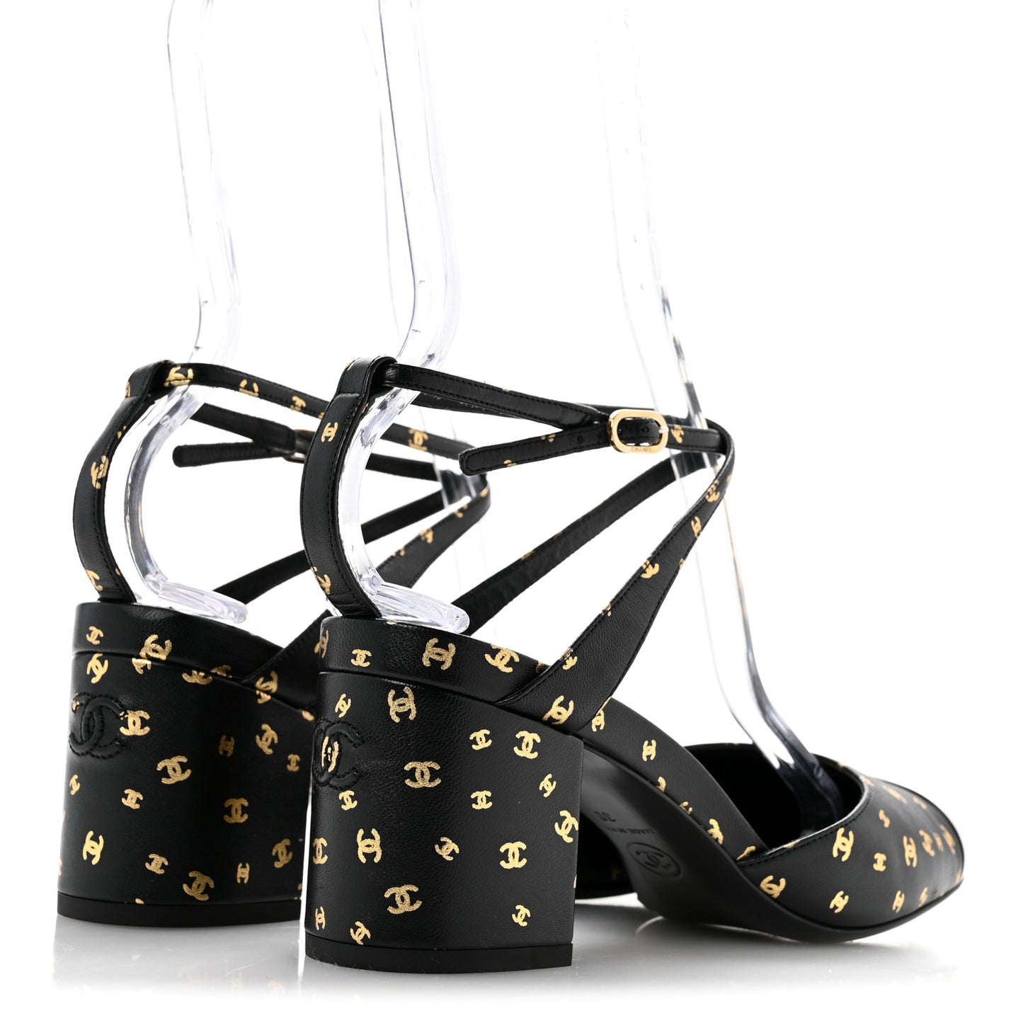 Printed Lambskin Patent Calfskin CC Slingbacks 39 Black Gold