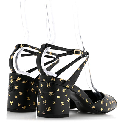 Chanel Printed Lambskin Patent Calfskin CC Slingbacks 39 Black Gold 5 of 11