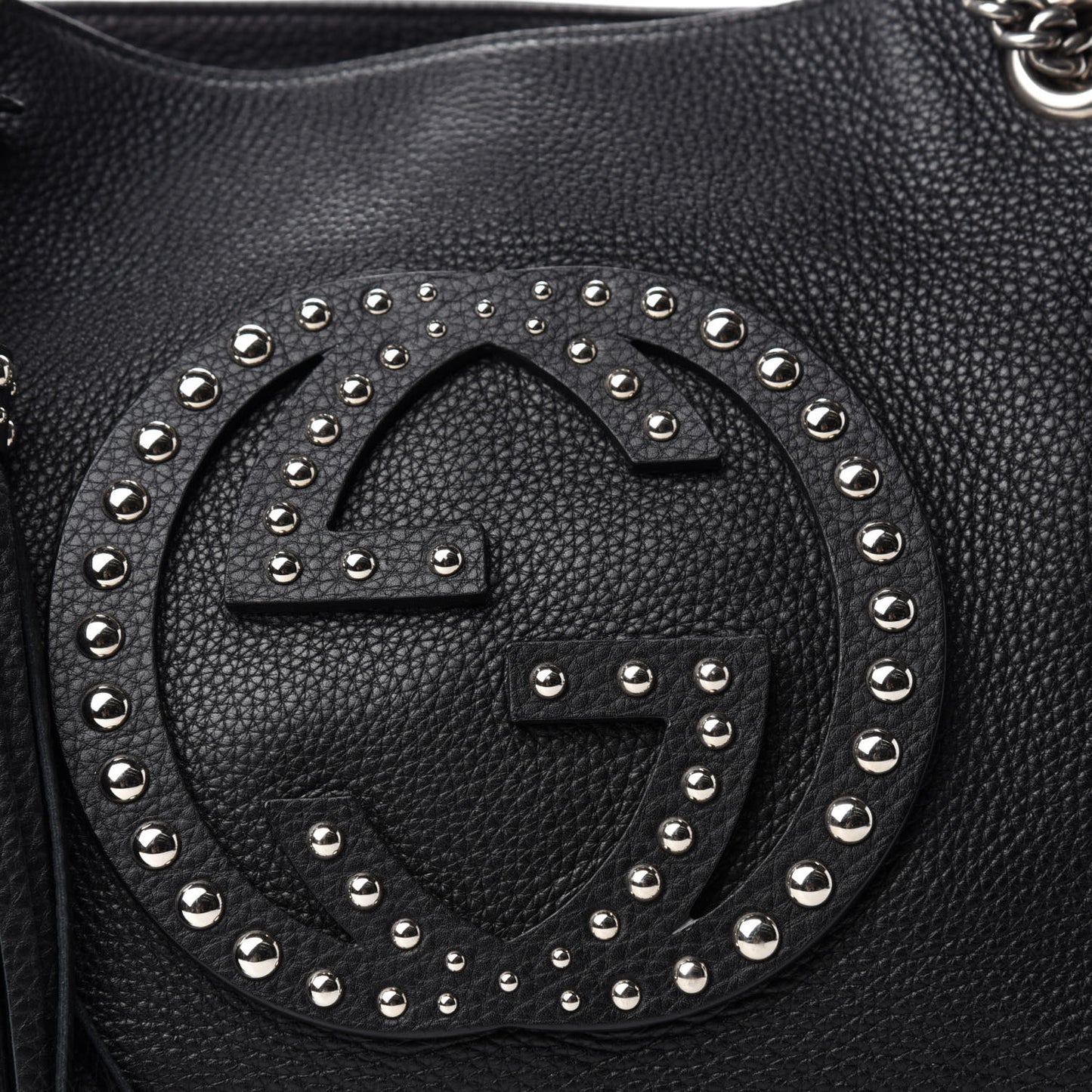 Pebbled Calfskin Studded Medium Soho Chain Shoulder Bag Black
