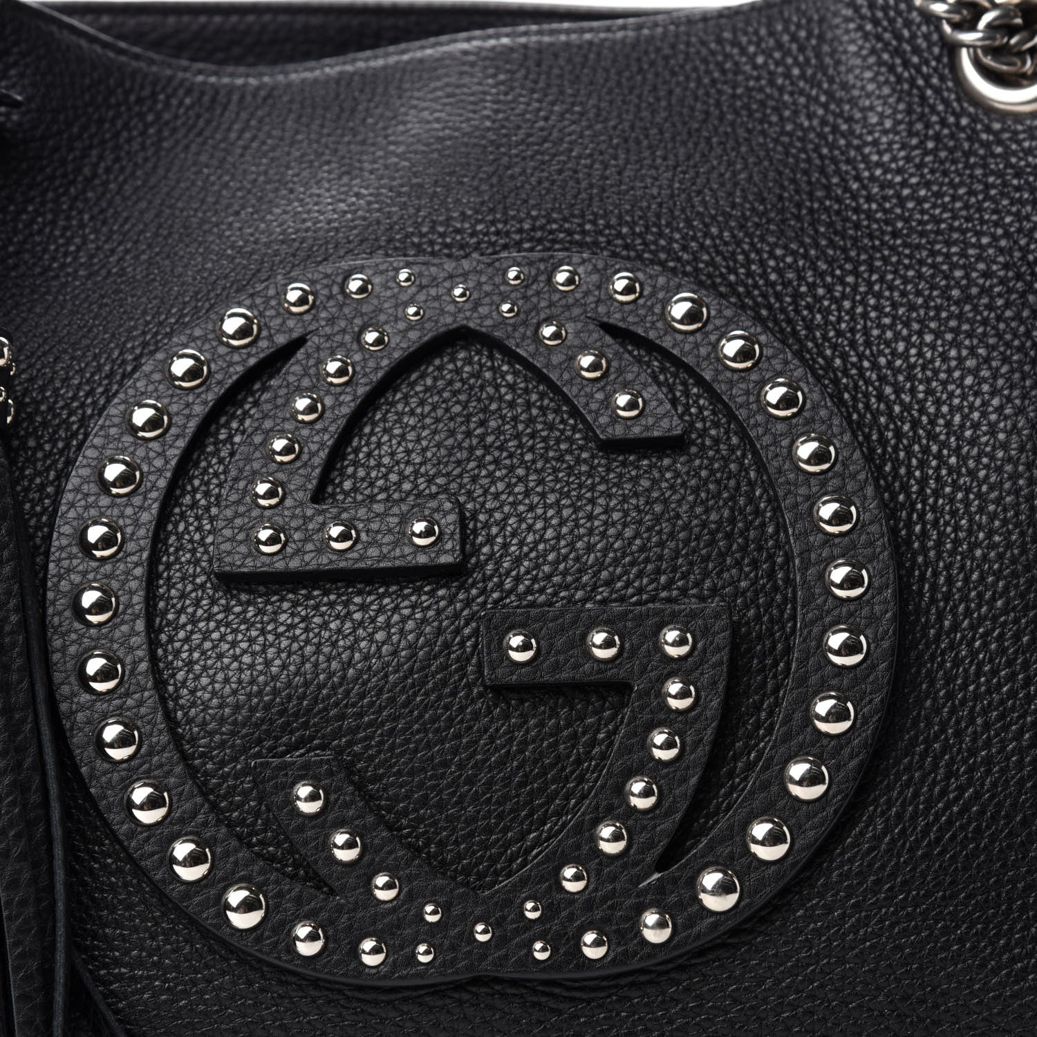 Gucci Pebbled Calfskin Studded Medium Soho Chain Shoulder Bag Black 10 of 10