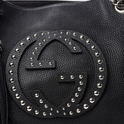 Gucci Pebbled Calfskin Studded Medium Soho Chain Shoulder Bag Black 10 of 10