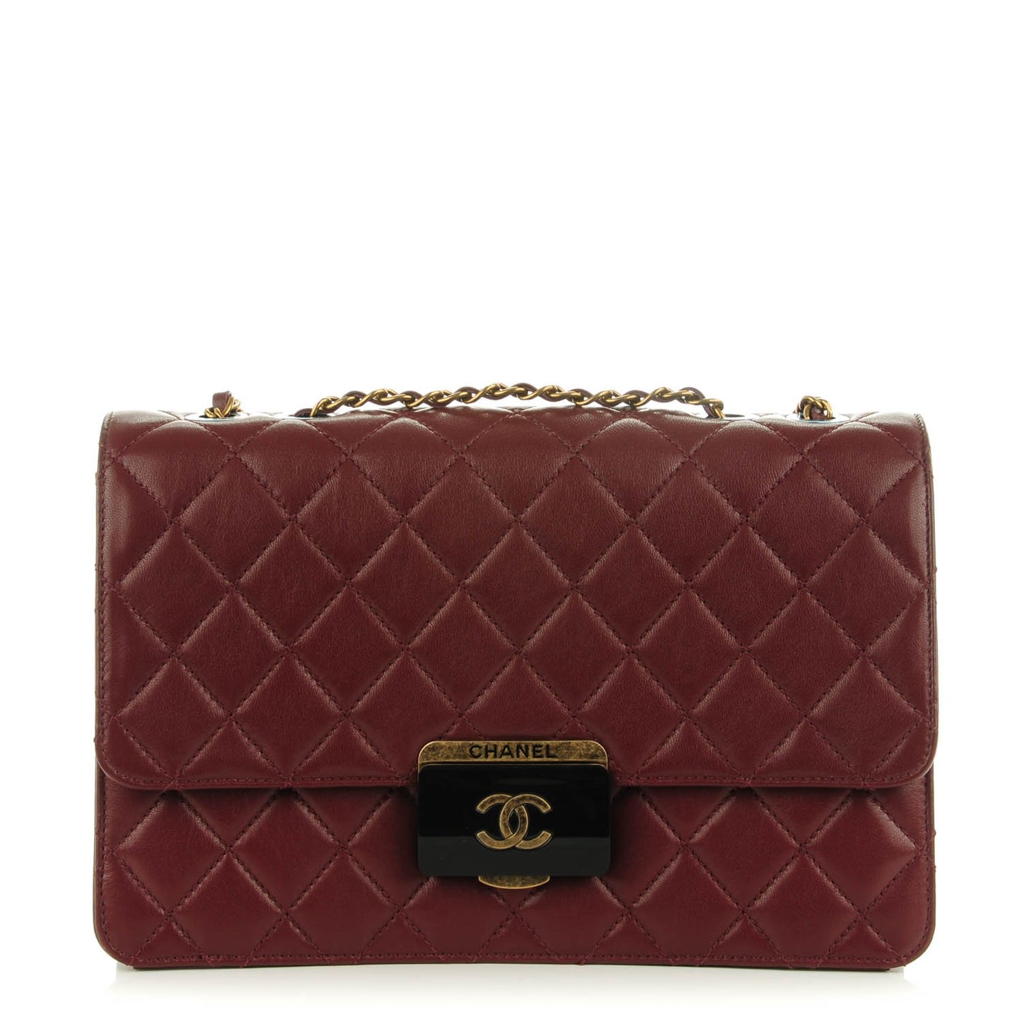 Sheepskin Quilted Large Beauty Lock Flap Burgundy