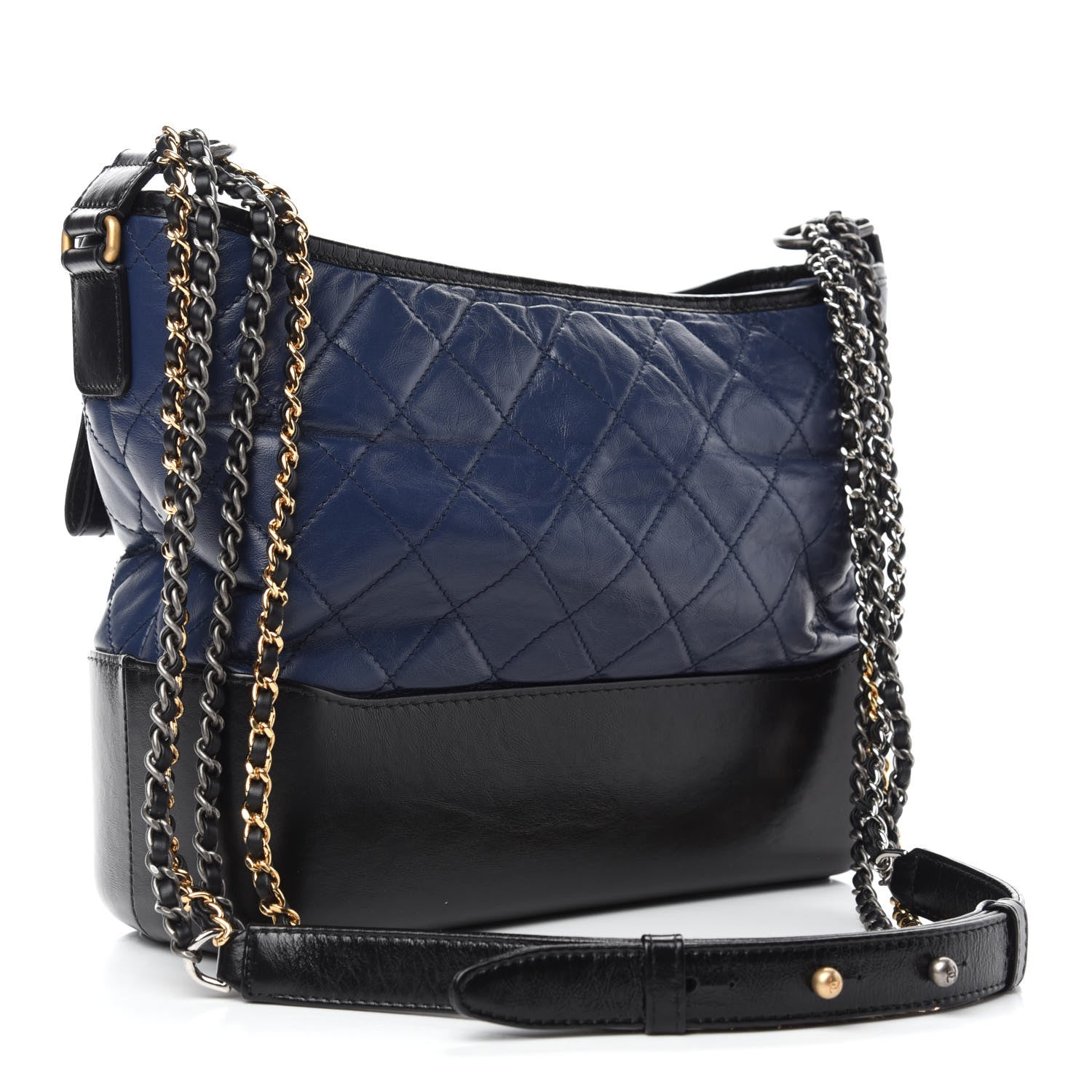 Chanel Aged Calfskin Quilted Medium Gabrielle Hobo Navy Black 3 of 10