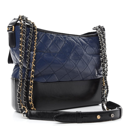 Chanel Aged Calfskin Quilted Medium Gabrielle Hobo Navy Black 3 of 10