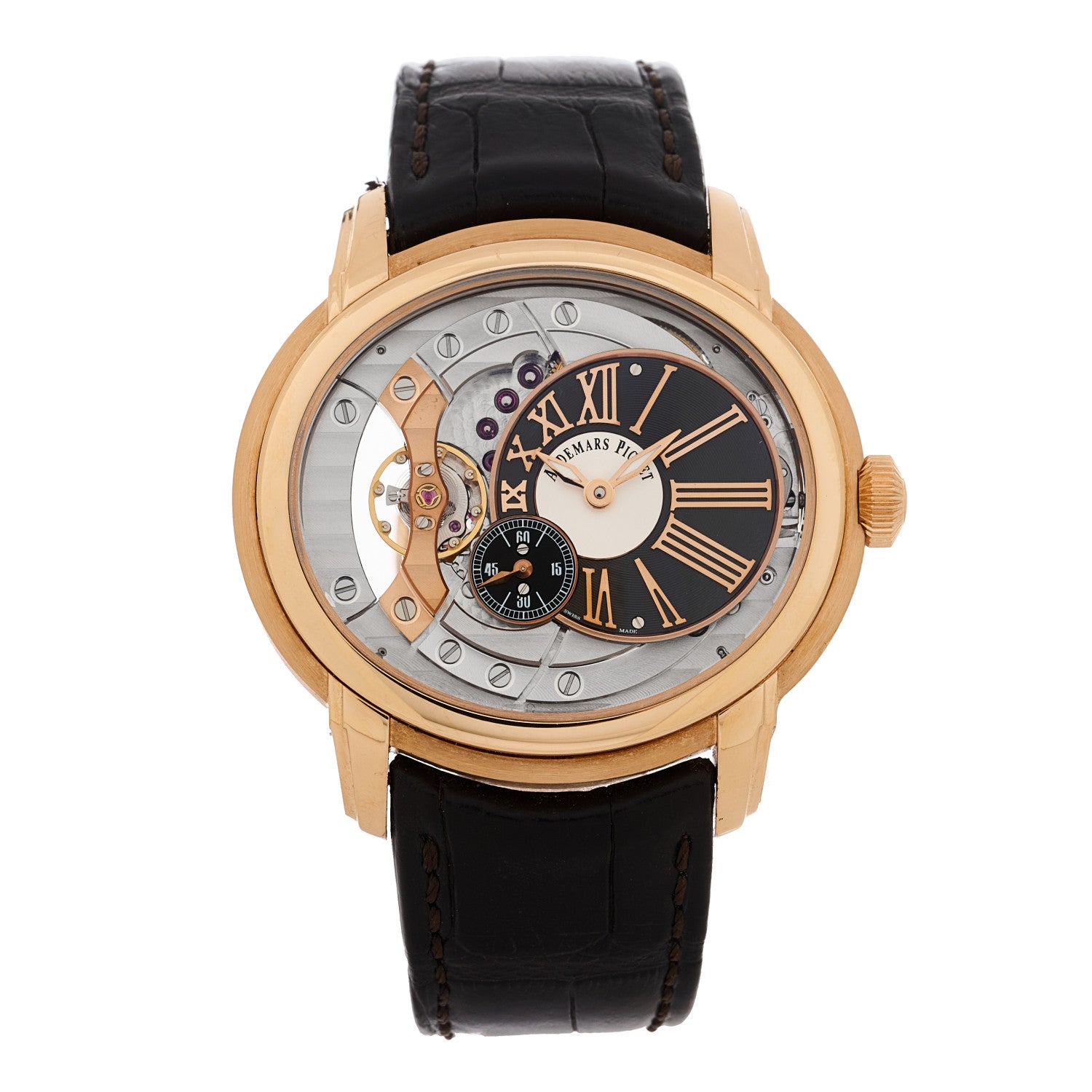 Audemars Piguet 18K Rose Gold Alligator 47mm Millenary 4101 Automatic Watch Silver 15350OR.OO.D093CR.01 1 of 5