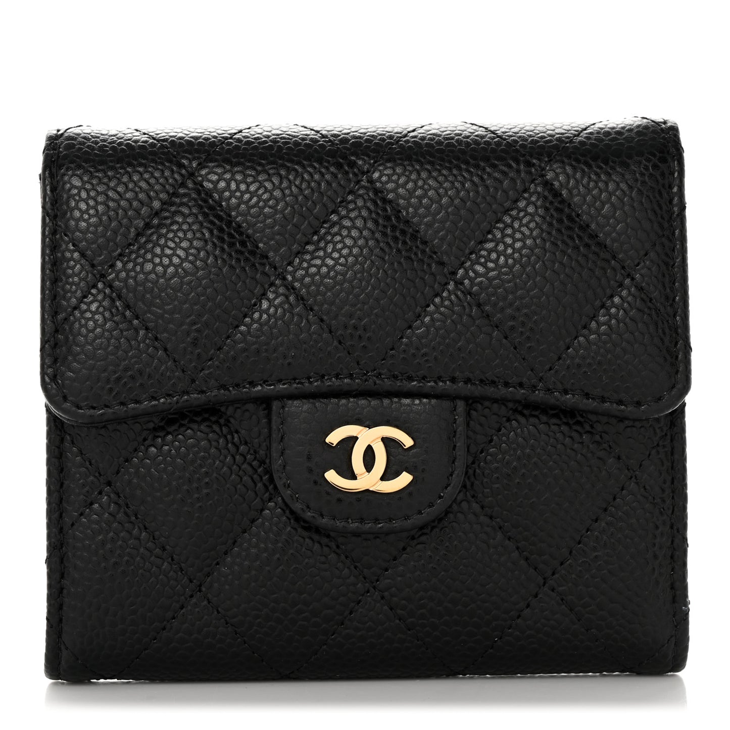 Caviar Quilted Compact Flap Wallet Black