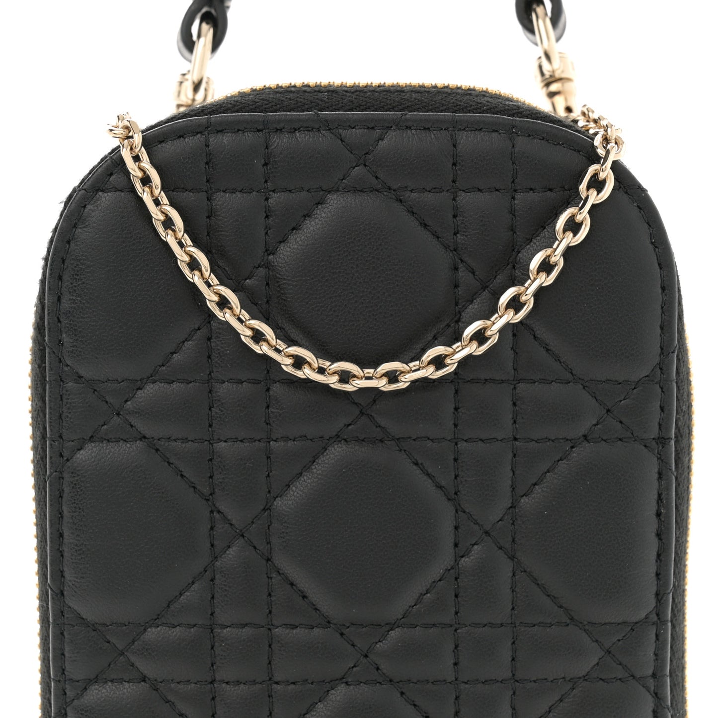 Lambskin Cannage Lady Dior Phone Holder Black